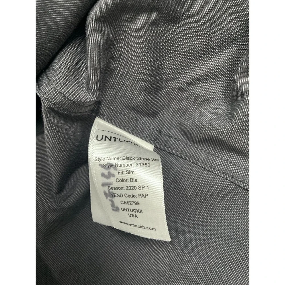 UNTUCKit Mens Black Stone Wrinkle-Free Slim Fit‎ Dress Shirt Size Medium